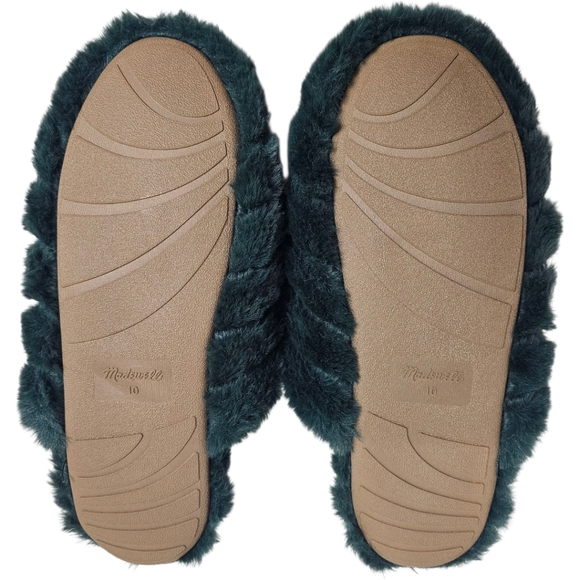 NWT Madewell Plush Cozy Faux Fur Slippers - Forest Green Size 10 - Picture 6 of 7